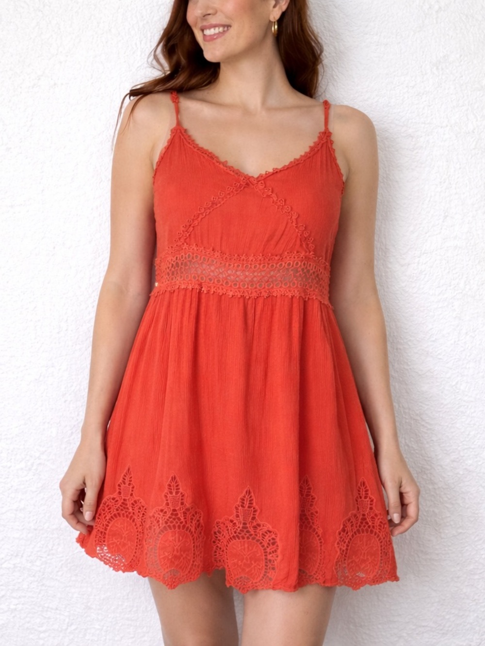 🧡✨ Entro  Lace Trim Babydoll Dress – Size S 🌸☀️
